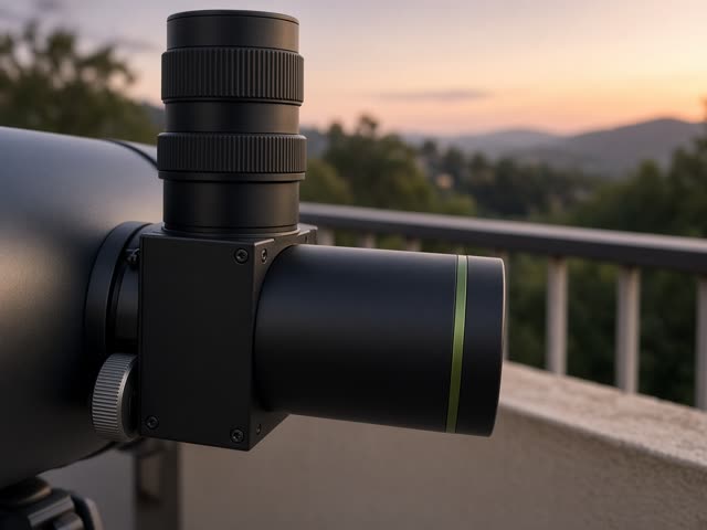 Lentille de Barlow 2x apochromatique installée dans le porte-oculaire d’un télescope sur un balcon